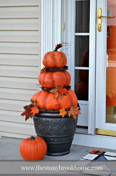 BIG POT PAPIER MACHE PUMPKINS FOR PORCH DECORATION IDEAS DIY FALL AND WINTER