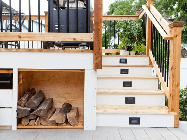 PORCH STORAGE IDEAS WITH WITH OUTDOOR STAIRS FIREWOOD STORAGE