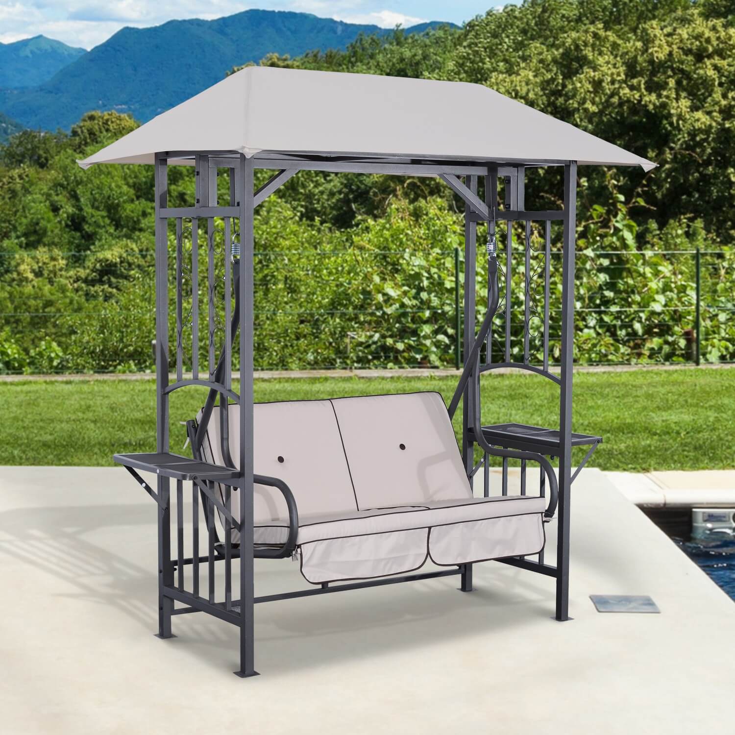 2 Person Patio Swing With Canopy Metal Frame Porch Area 