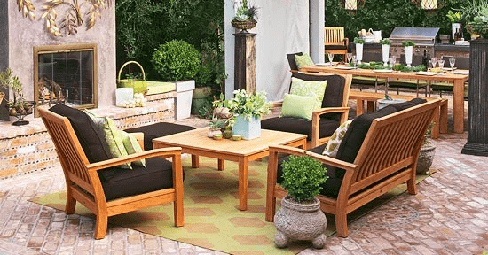 DEEP SEAT PATIO CUSHIONS AND WOODEN TABLE CHAIR SETS