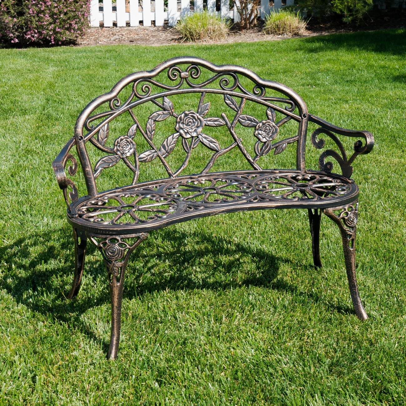 CAST IRON PATIO FURNITURE ROSE STYLE GARDEN BENCH