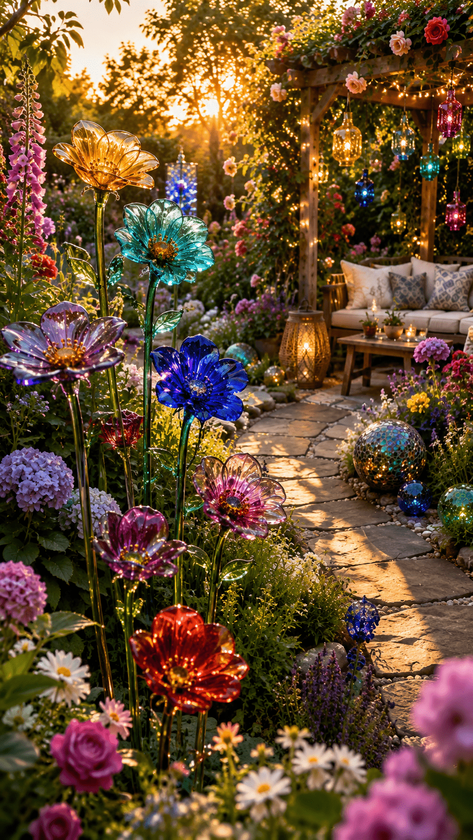 1. Glass Flower Garden Sculptures for a Colorful Artistic Yard