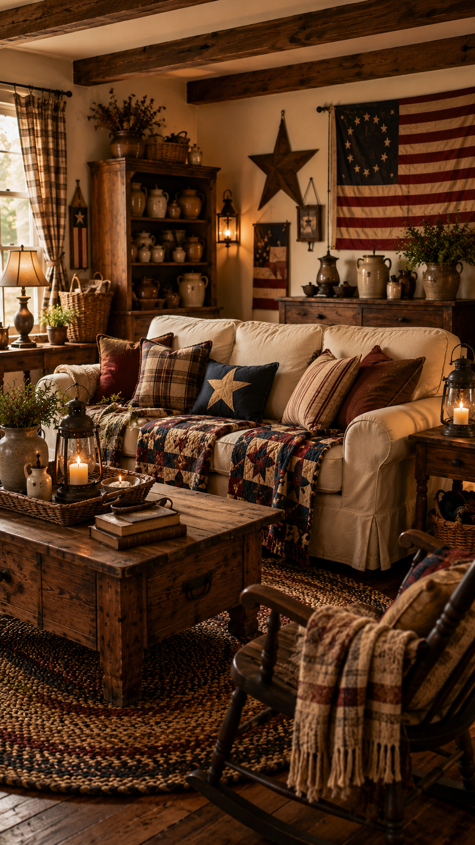 2. Primitive Americana Farmhouse Living Room