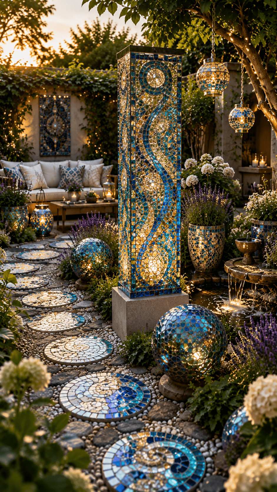 3. Modern Mosaic Glass Yard Art for Luxury Outdoor Style