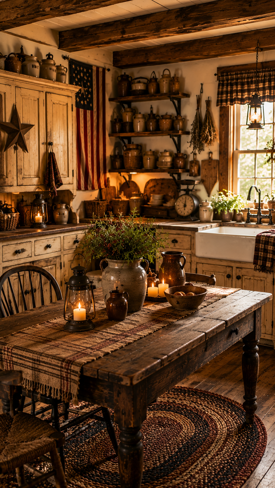 3. Primitive Americana Kitchen With Vintage Country Charm