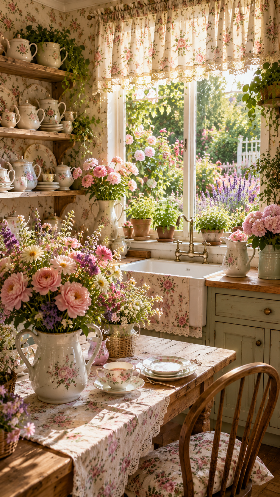 2. Floral Cottage Core Kitchen Aesthetic