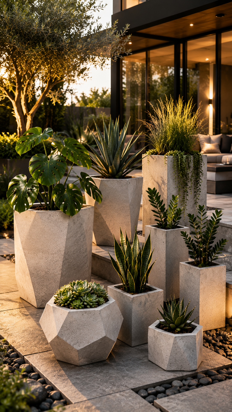2. Modern Geometric Concrete Planters for Contemporary Spaces