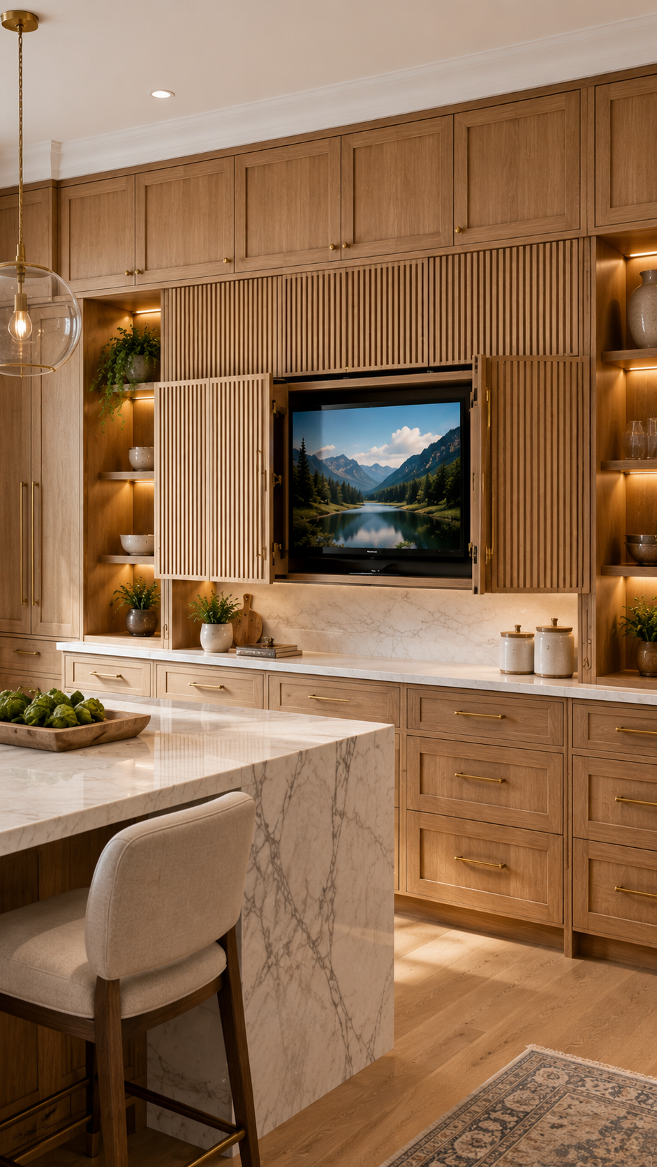 🥇 Best 1 Built In Kitchen TV Hidden Inside Custom Cabinetry