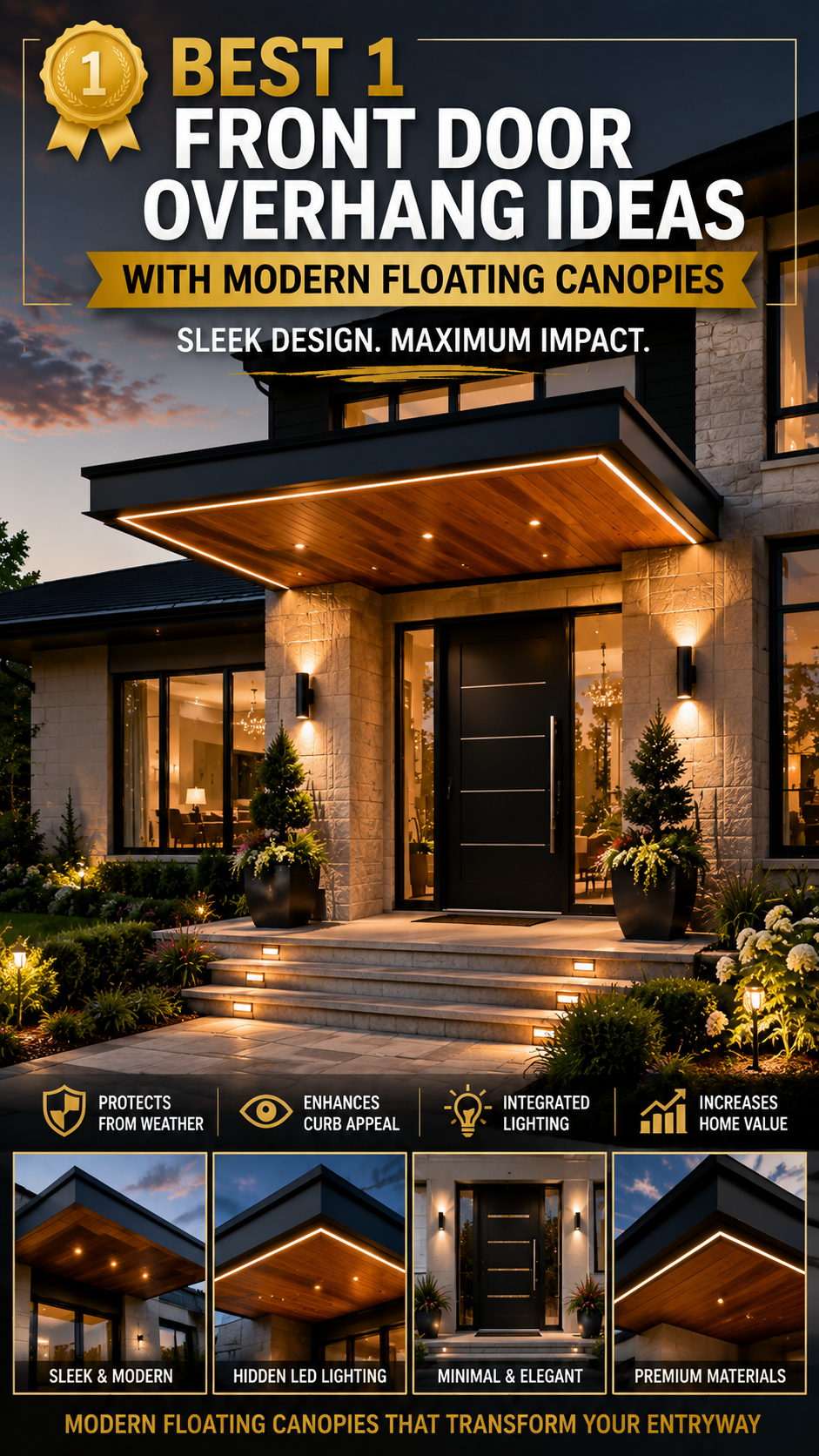 🥇 Best 1 Front Door Overhang Ideas With Modern Floating Canopies