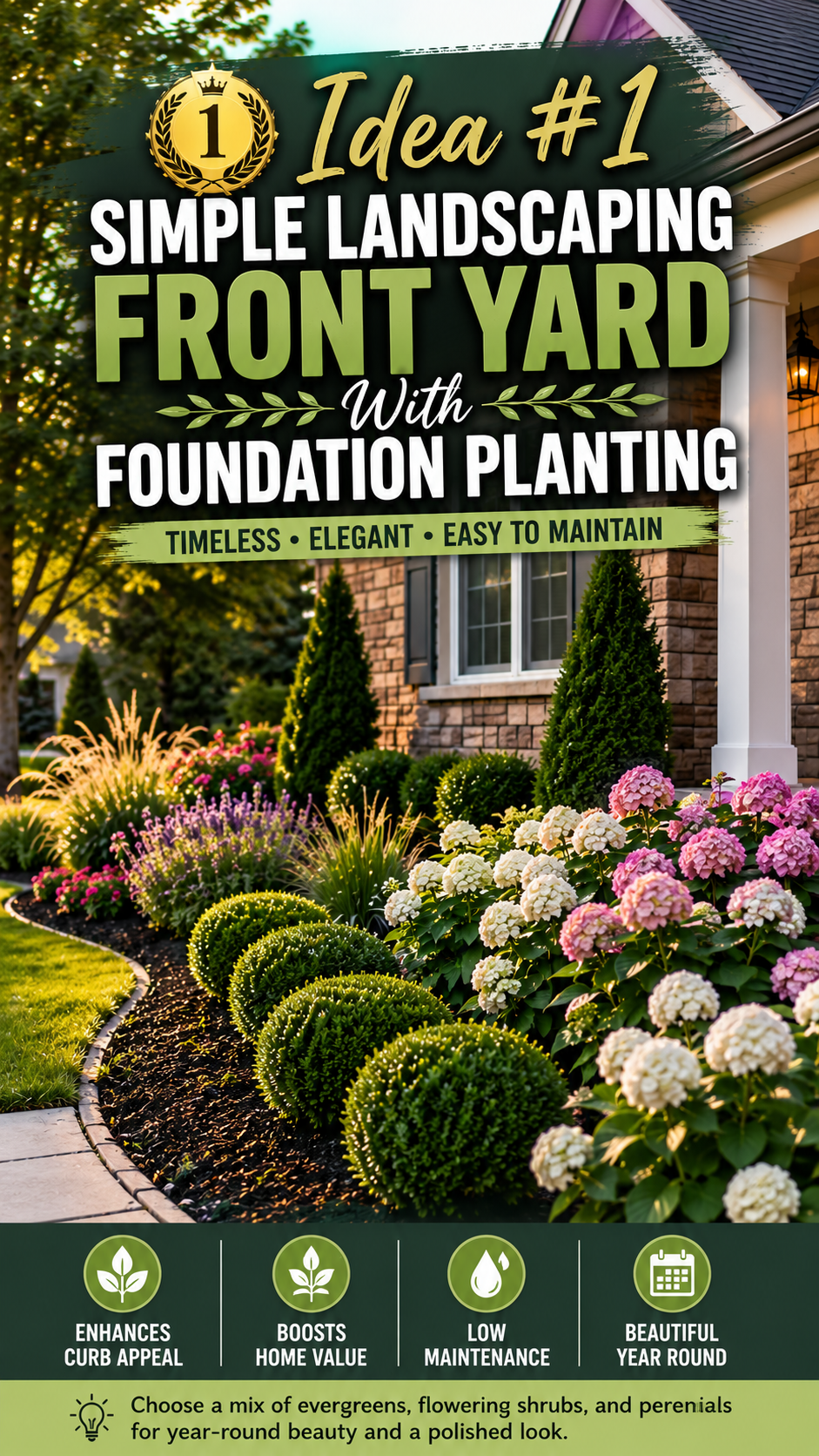 🥇 Idea #1 Simple Landscaping Front Yard With Foundation Planting