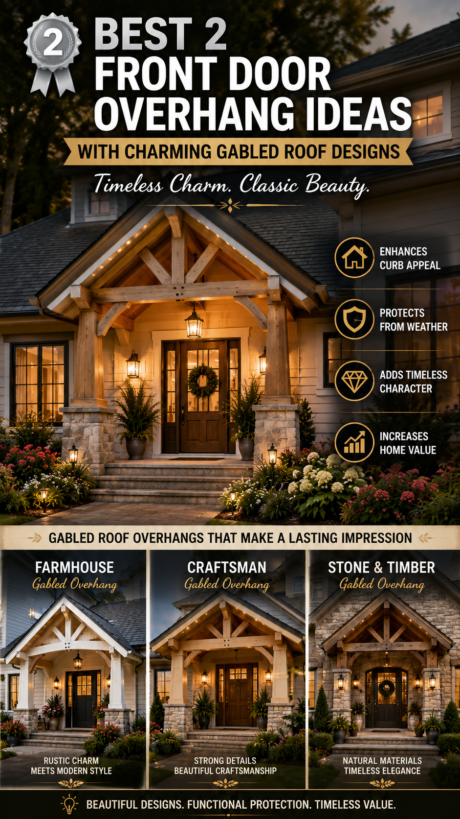🥈 Best 2 Front Door Overhang Ideas With Charming Gabled Roof Designs
