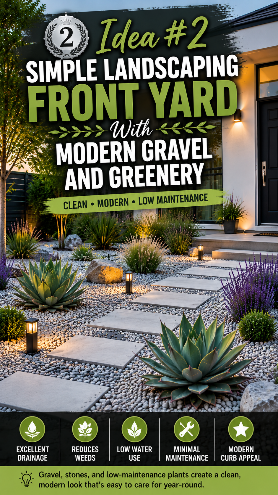 🥈 Idea #2 Simple Landscaping Front Yard With Modern Gravel And Greenery