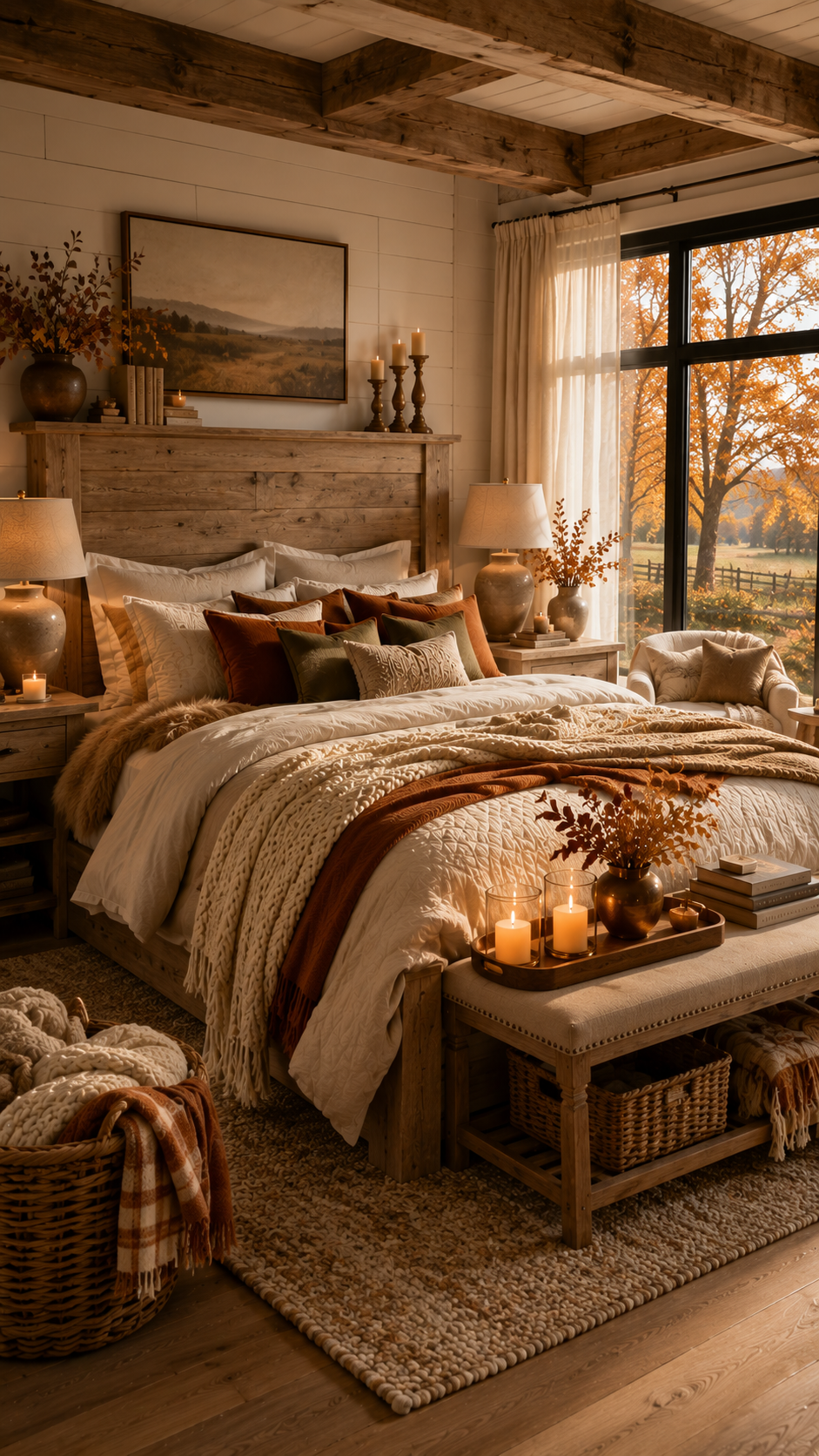 🥈 2. Rustic Modern Farmhouse Fall Bedroom