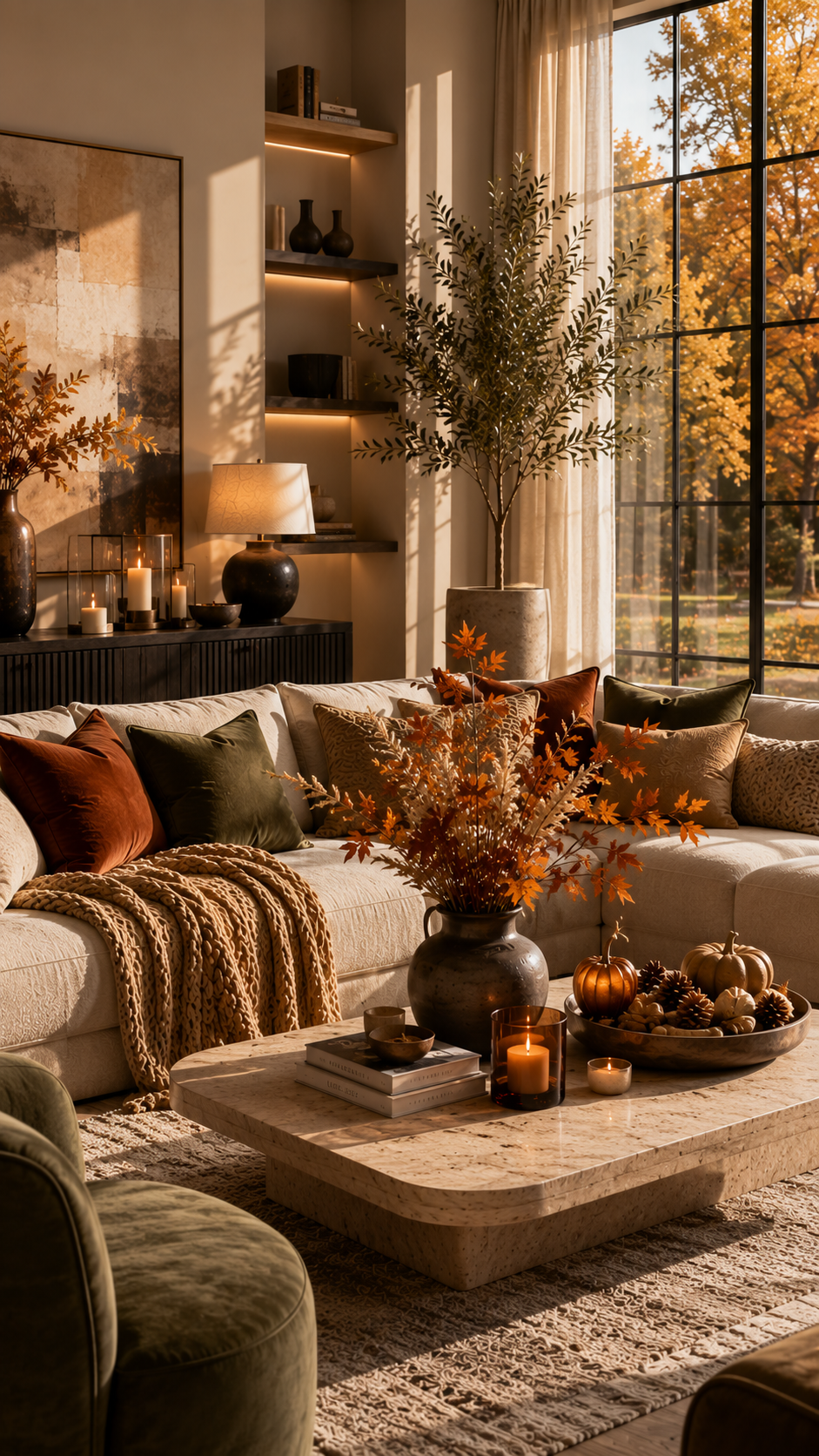 🥉 3. Elegant Modern Fall Living Room Decor