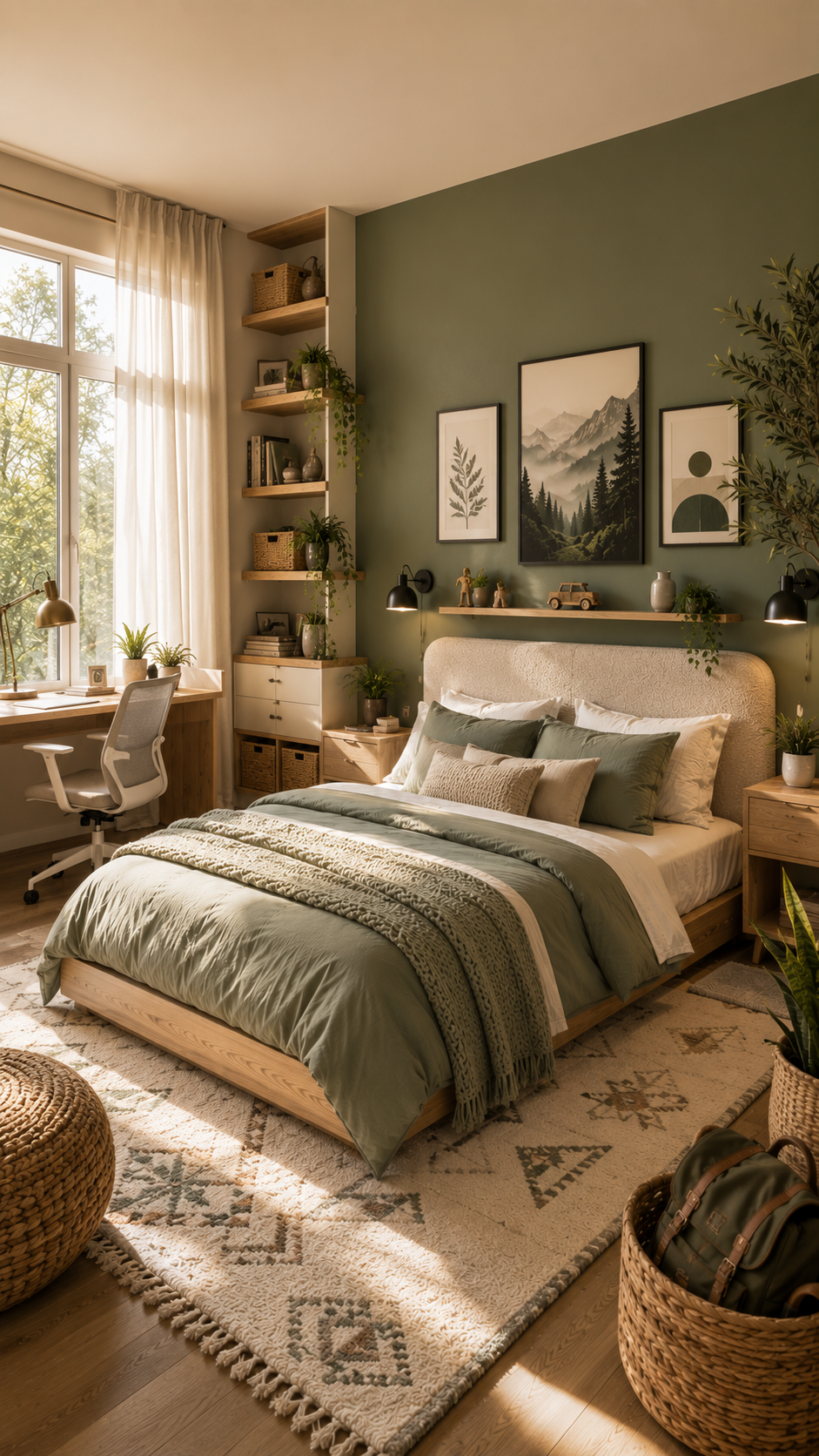 🥉 Best 3 Boys' Bedroom Paint Ideas with Earthy Greens and Natural Wood