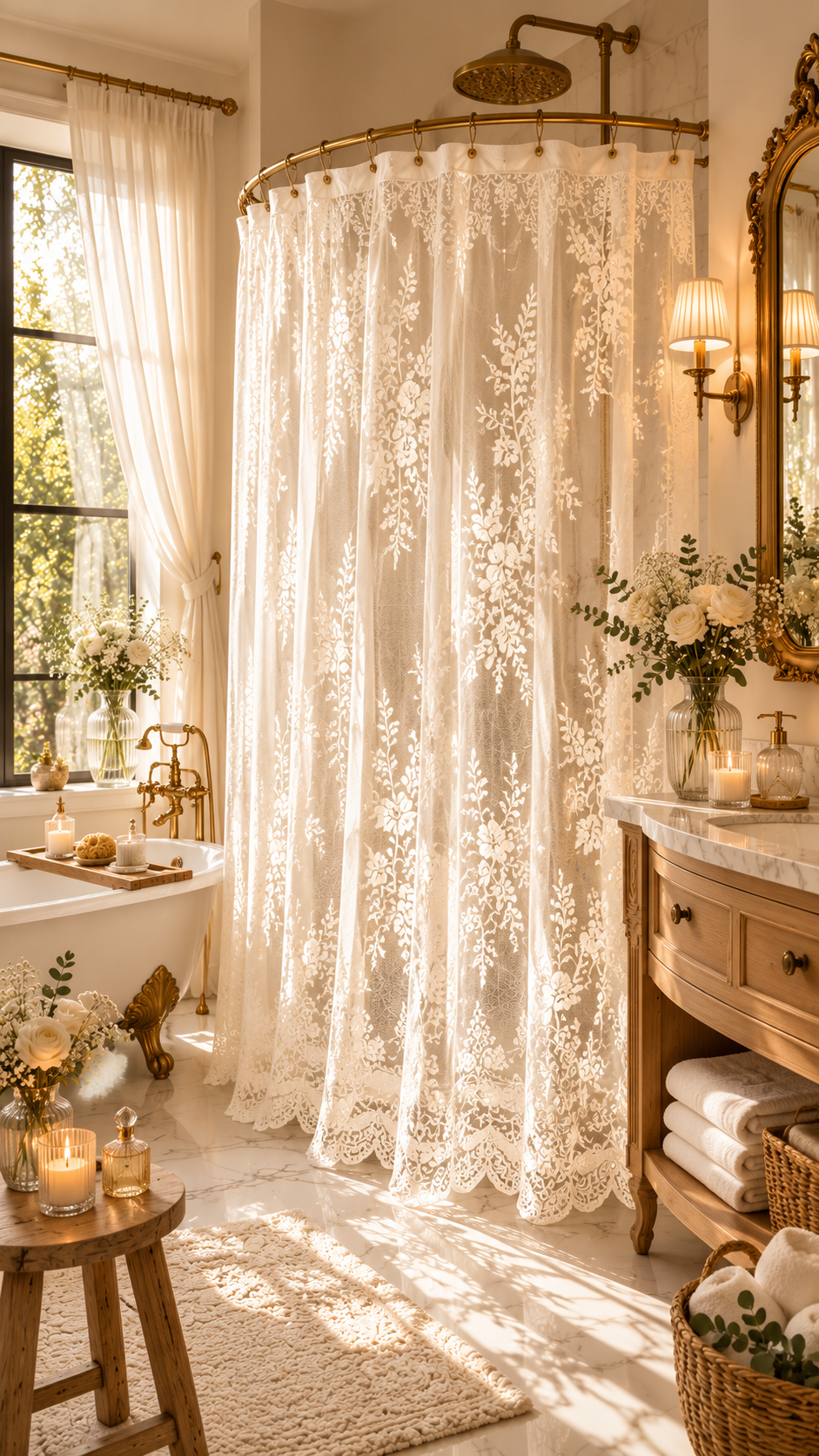 🥇 Best 1 Romantic Vintage Lace Shower Curtains