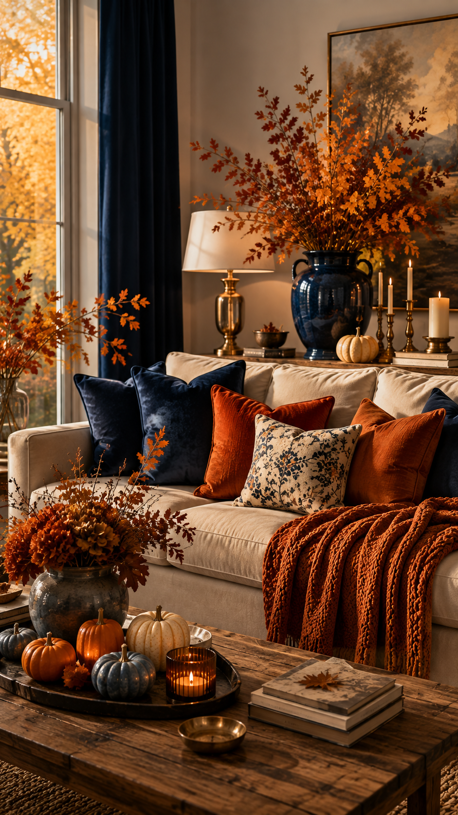 🥇 Best 1 Sophisticated Navy and Burnt Orange Fall Decor