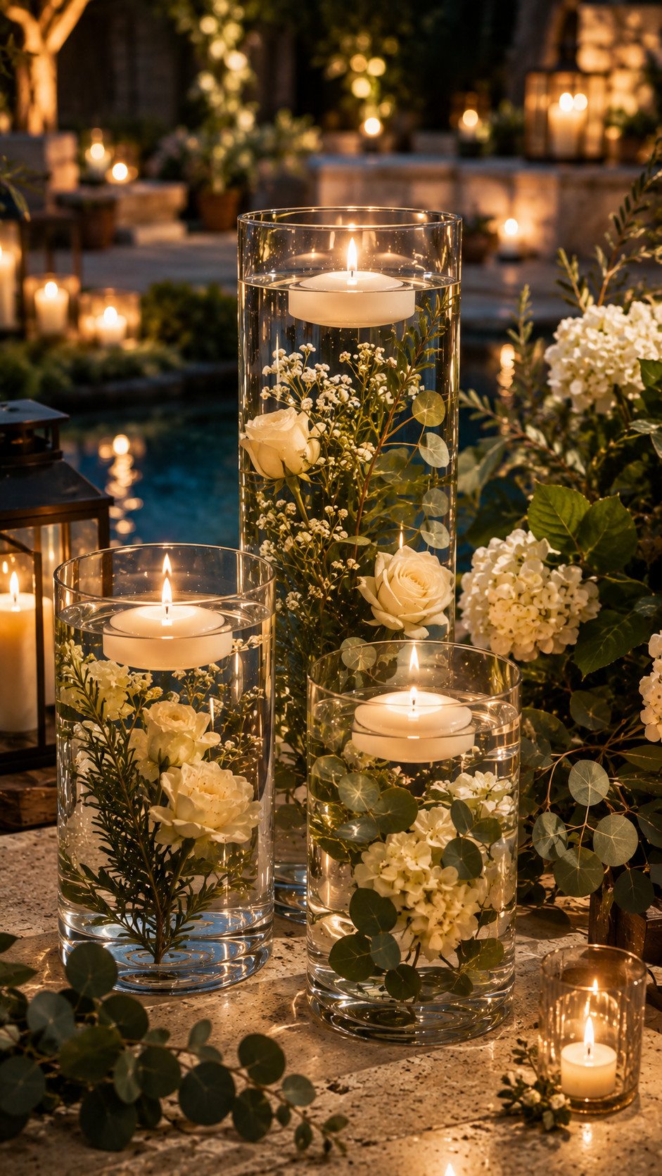 🥈 Best 2 Botanical Water Lantern Ideas With Flowers and Greenery