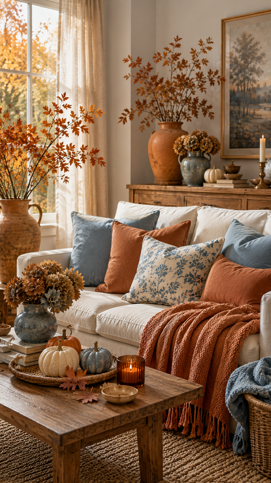 🥈 Best 2 Soft Dusty Blue and Terracotta Fall Decor