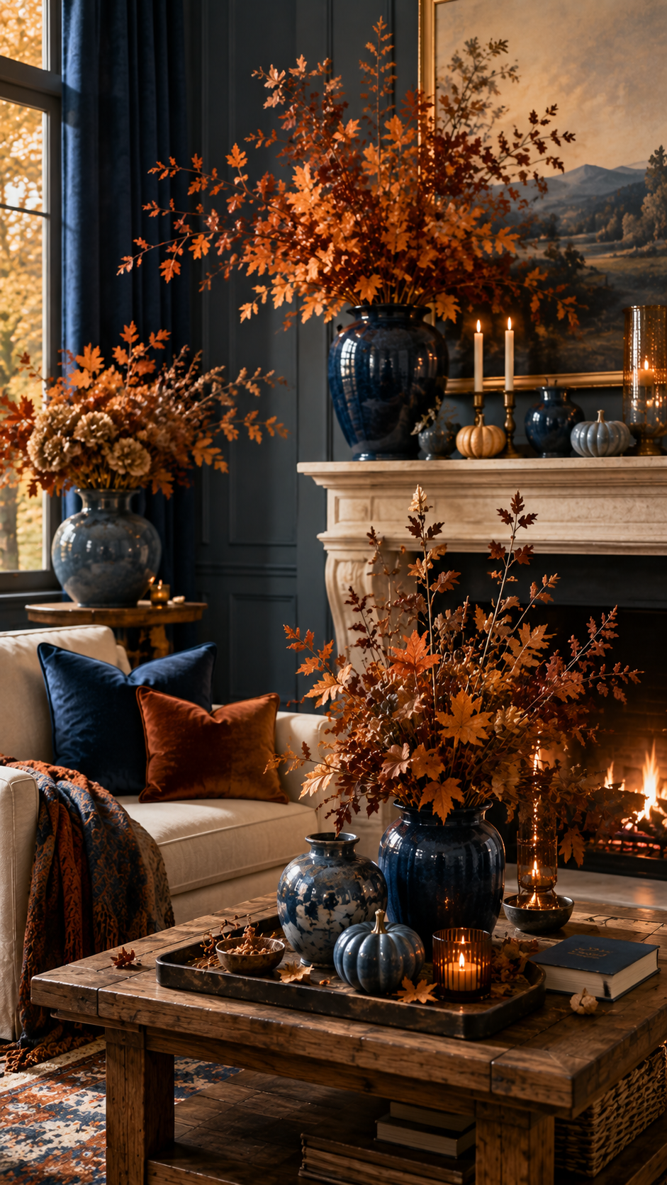 🥉 Best 3 Dramatic Botanical Blue and Orange Fall Decor
