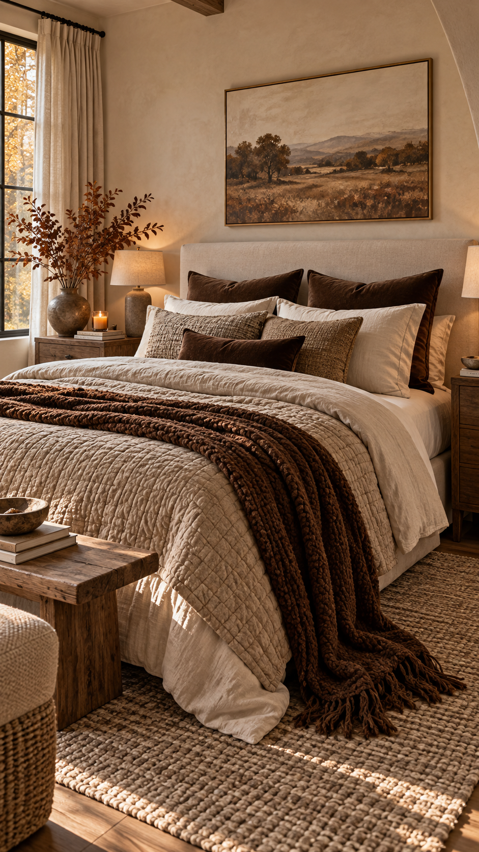 Top 1 Fall Bedding Combo With Warm Neutrals and Chocolate Brown