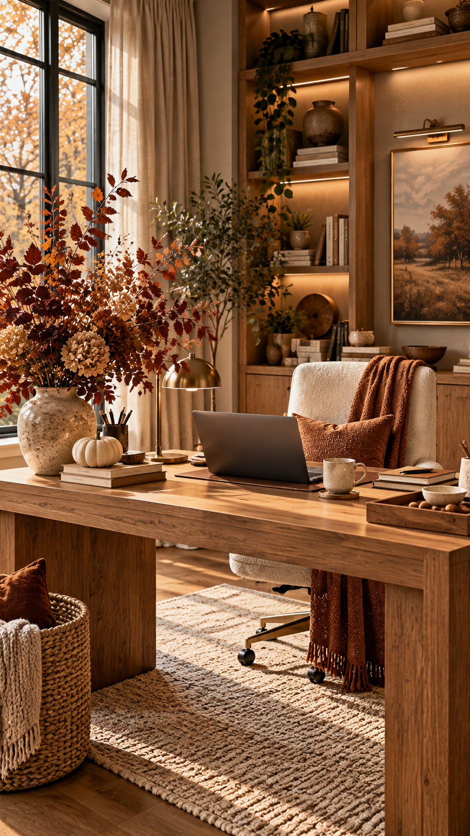 🥇 Top 1 Warm Organic Fall Office Decor With Natural Autumn Layers