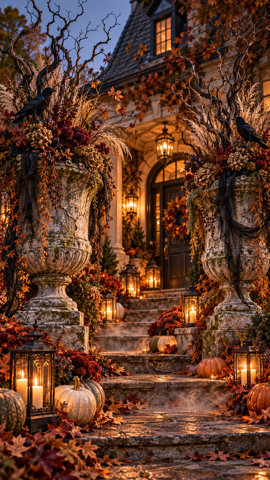 🥈 Best 2 DIY Outdoor Halloween Decorations With Giant Weathered Stone Urns