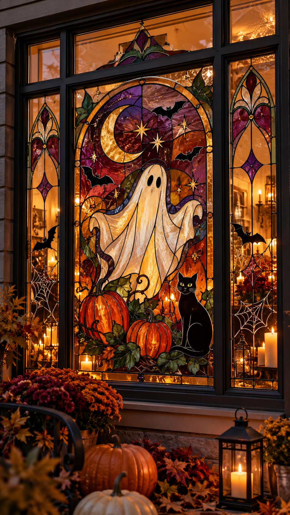 🥈 Best 2 Halloween Window Painting With Ghostly Stained Glass Panels