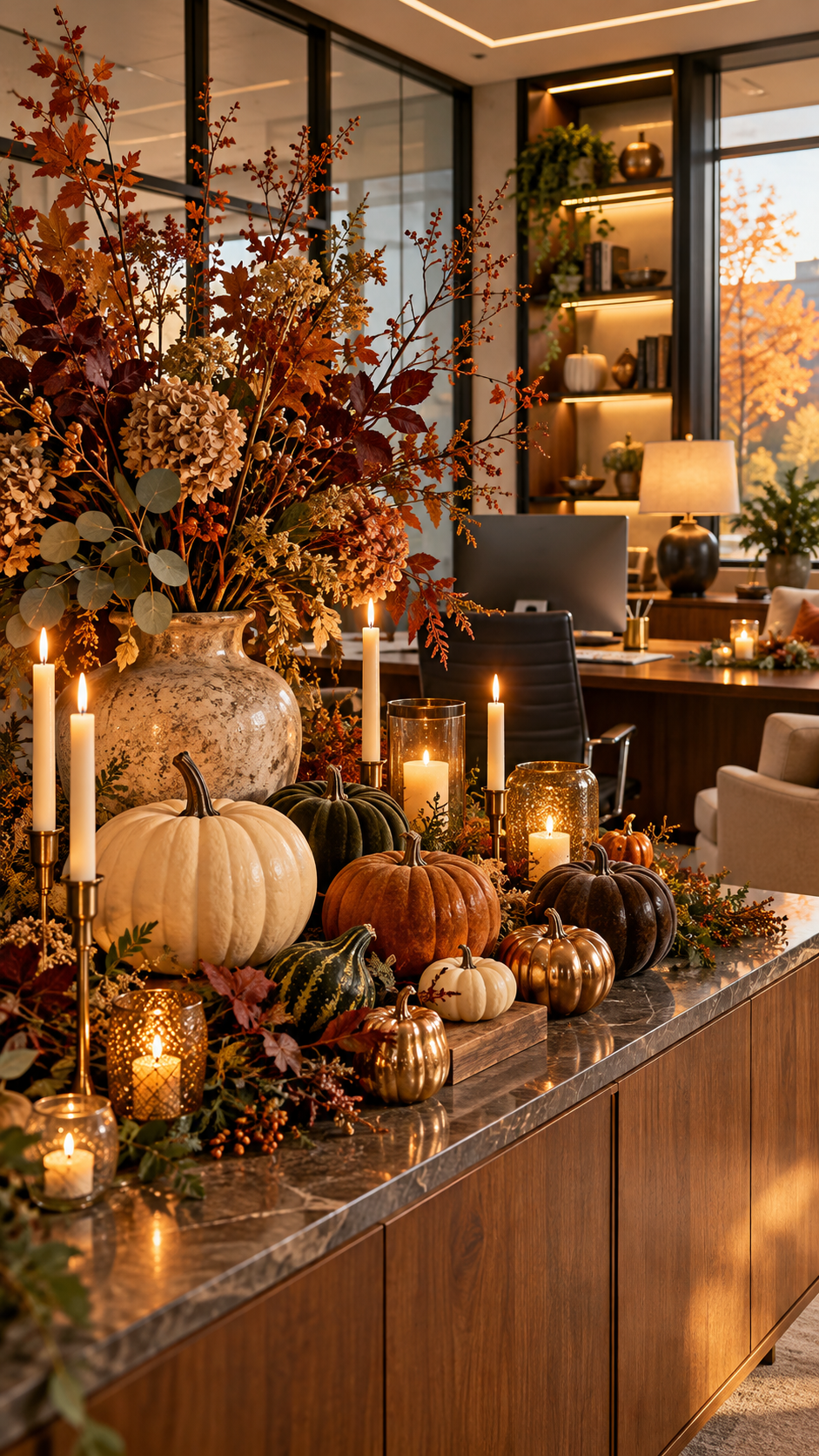 🥈 Best 2 Office Halloween Decorations With Elegant Pumpkins and Candlelight