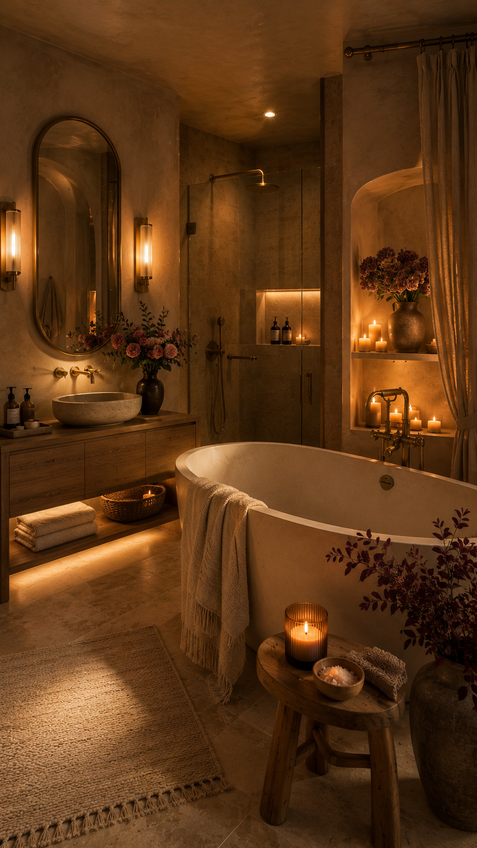 🥈 Best 2 Romantic Candlelit Cozy Bathroom Ideas