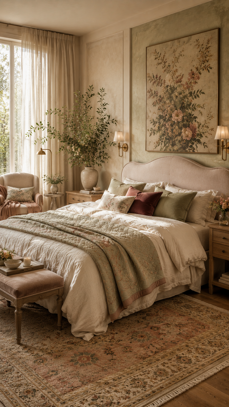 🥈 Best 2 Romantic Dreamy Bedroom Ideas With Botanical Layers and Soft Color