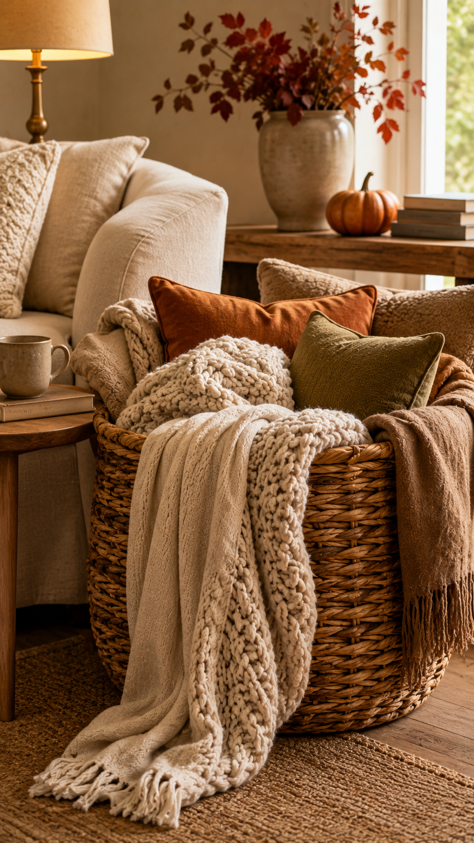 🥈 Top 2 Fall Basket Decor Ideas With Cozy Blankets and Soft Textures