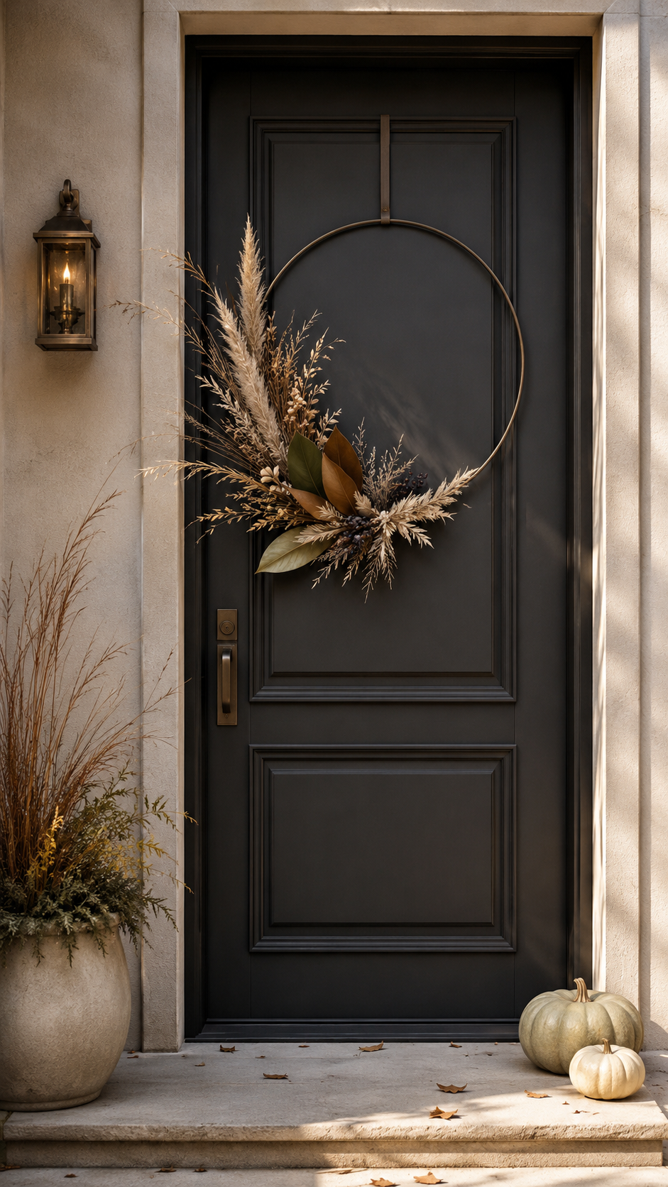🥉 Platz 3 Minimalistische Fall Wreaths for Front Door mit Metallring Gräsern und grafischen Blättern