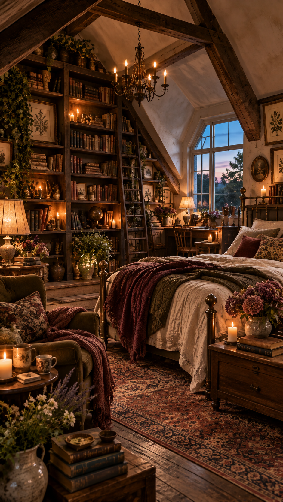 🥉 Top 3 Candlelit Attic Library and Moody Bedroom Retreat