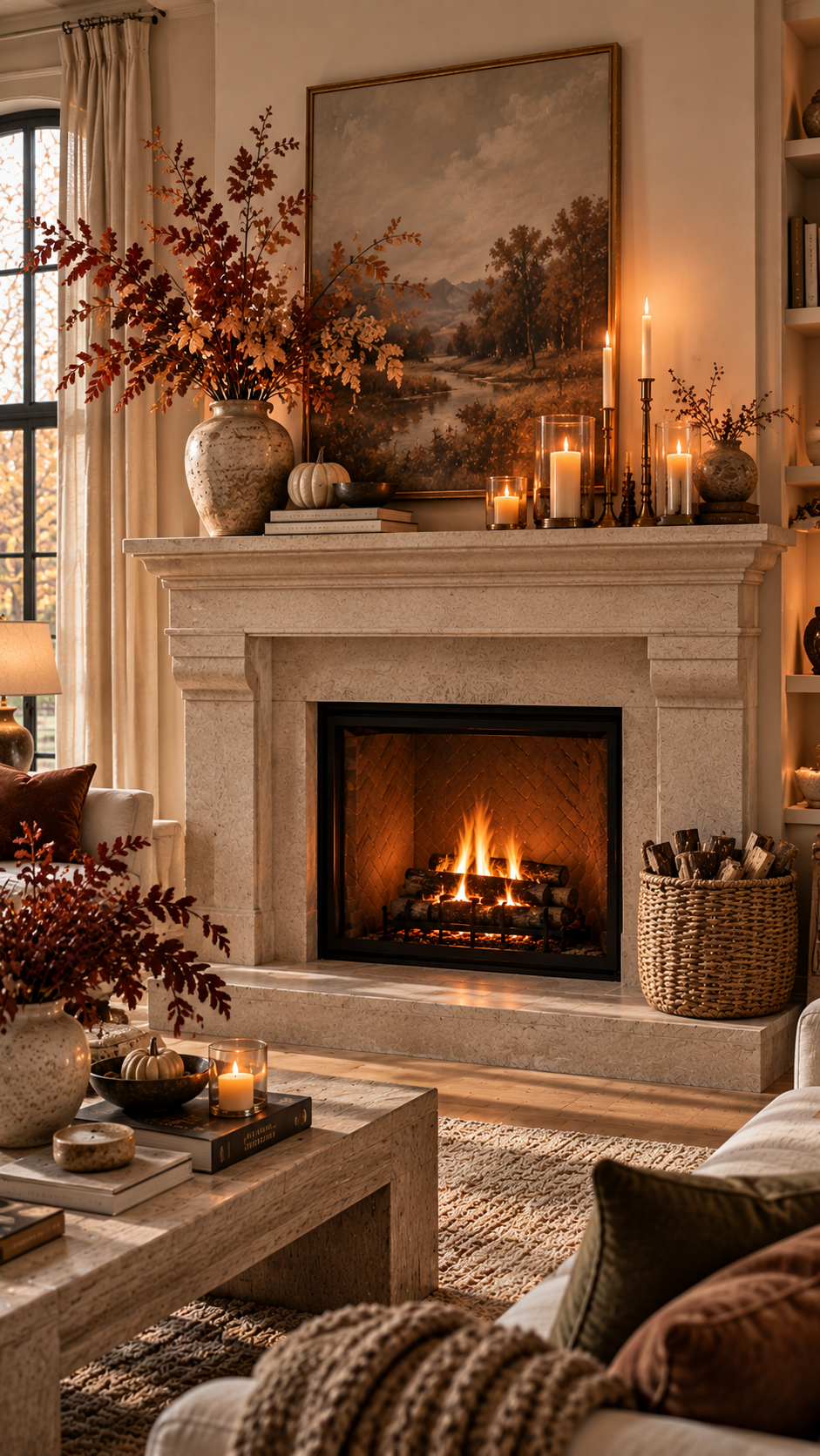 🥉 Top 3 Minimalist Candlelit Fall Fireplace Mantel