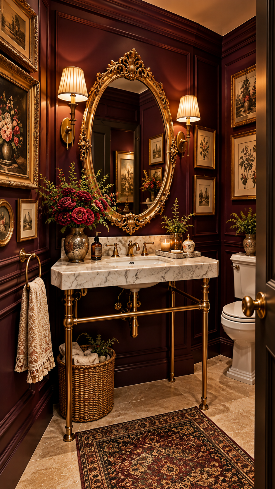 🥇 Best 1 Half Bath Decor Ideas With an Artistic Jewel Box Gallery and Dramatic Vintage Glamour