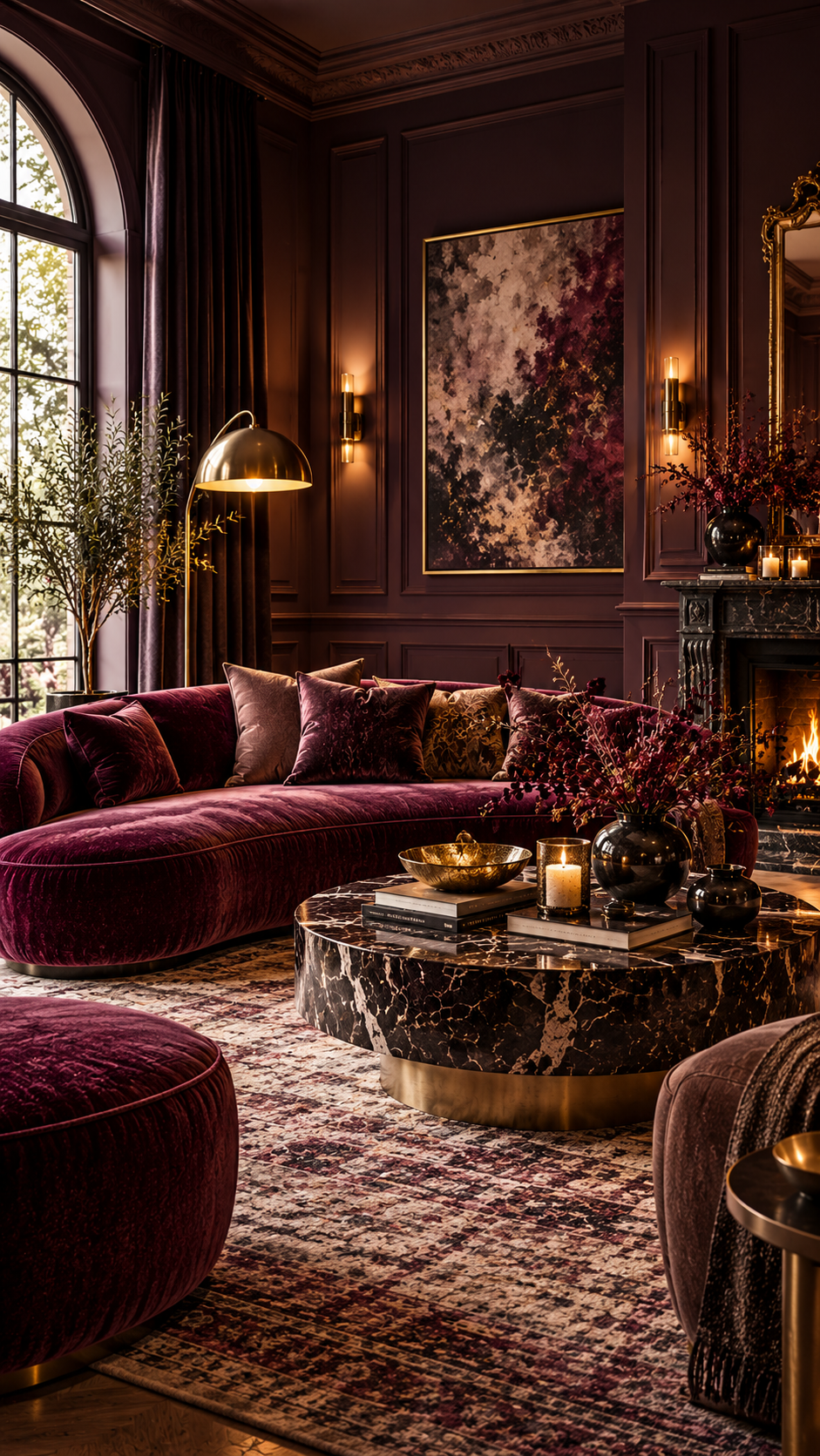 🥇 Best 1 Moody Living Room Inspo Ideas With Smoky Aubergine Walls and Romantic European Elegance