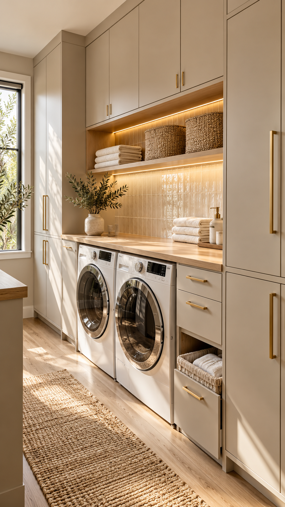 🥇 Best 3 Apartment Laundry Room Ideas With Warm Minimalist Built In Cabinets
