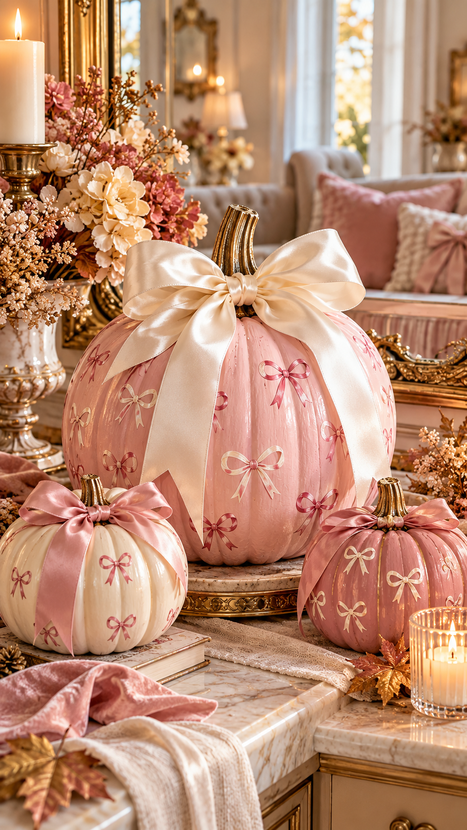🥇 Top 1 Painting Pumpkins Ideas DIY Girly With Pink Coquette Bows and Romantic Feminine Charm 🎀