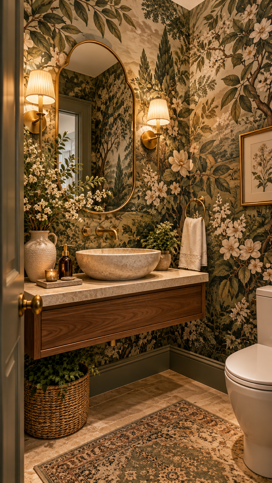 🥈 Best 2 Half Bath Decor Ideas With Immersive Botanical Wallpaper and a Secret Garden Atmosphere