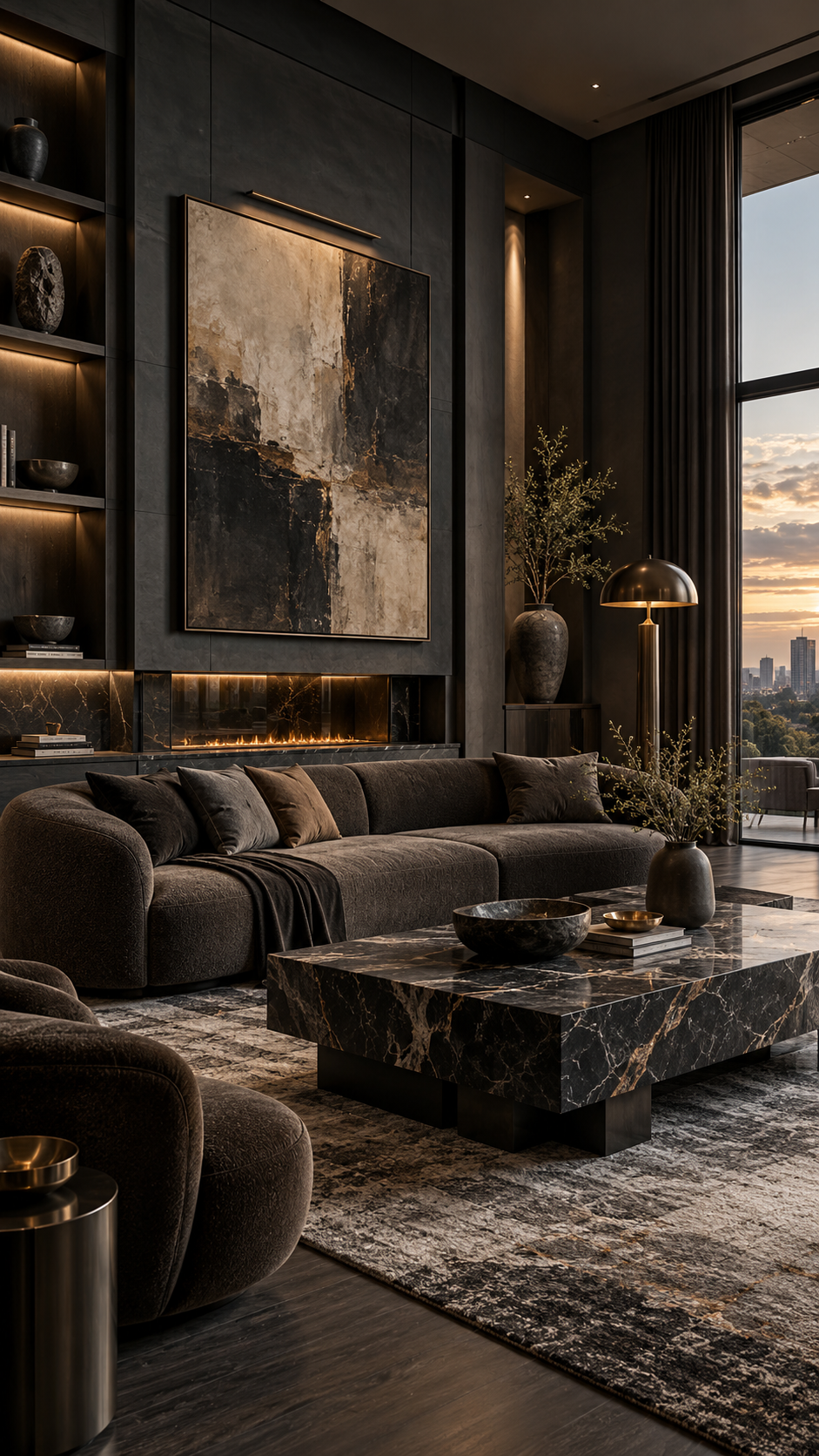🥈 Best 2 Moody Living Room Inspo Ideas With Charcoal Walls and Sculptural Architectural Drama