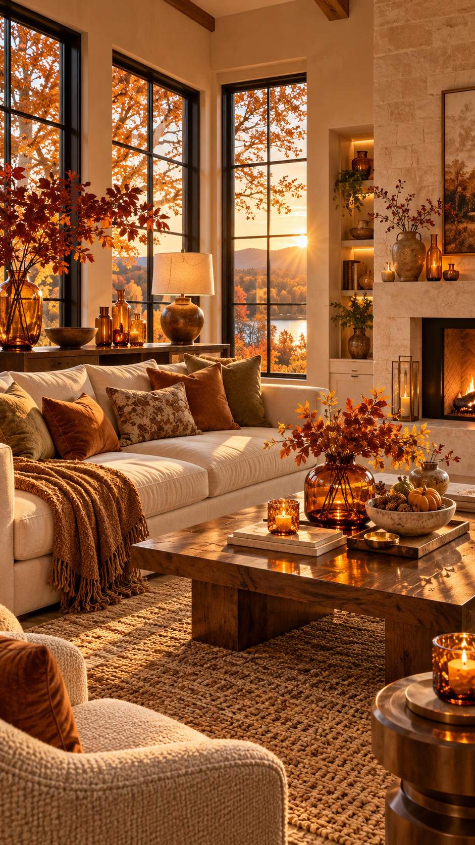 🥈 Top 2 Fall Living Room Inspo Ideas With Amber Glass and Golden Hour Lighting