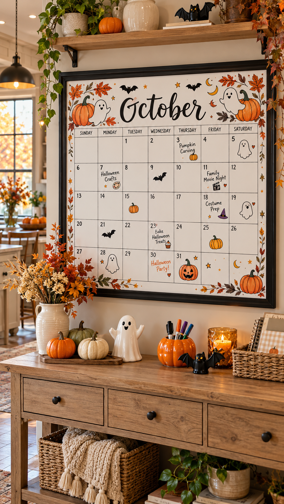 🥉 3 Cute Halloween October Dry Erase Calendar With Playful Pumpkins and Spooky Details