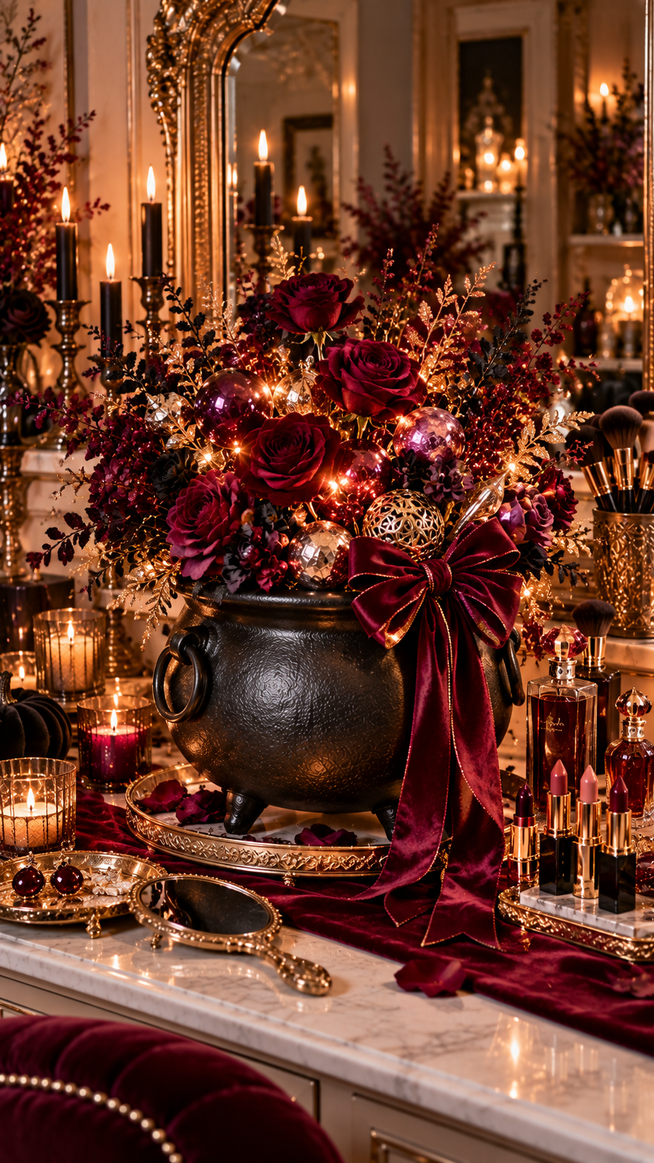 🥉 Best 3 Cauldron Decoration Ideas With a Burgundy Glam Halloween Beauty Bar