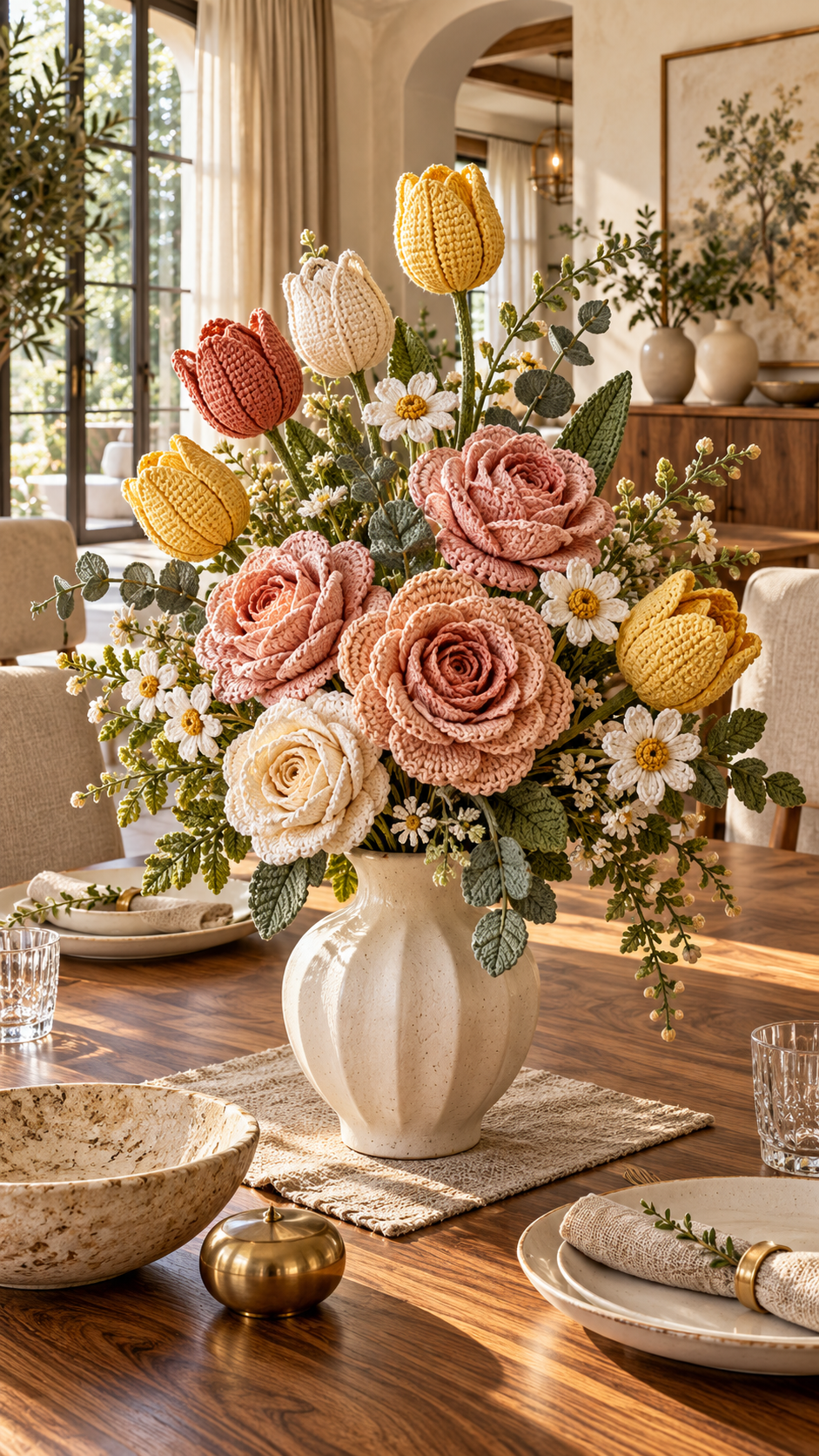 🥉 Best 3 Crochet Table Decorations With Sculptural Handmade Flowers and Artistic Centerpieces