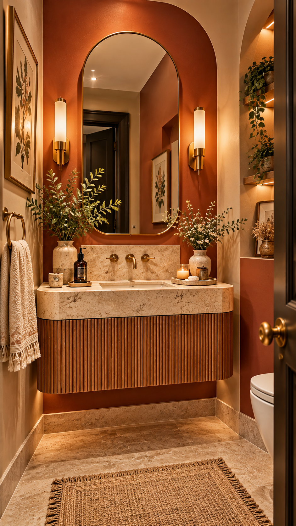 🥉 Best 3 Half Bath Decor Ideas With Architectural Color Blocking and a Floating Sculptural Vanity